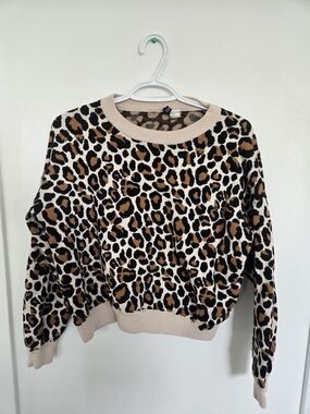 H&M Leopard-Print Crewneck Sweater in Tan, Black & Cream